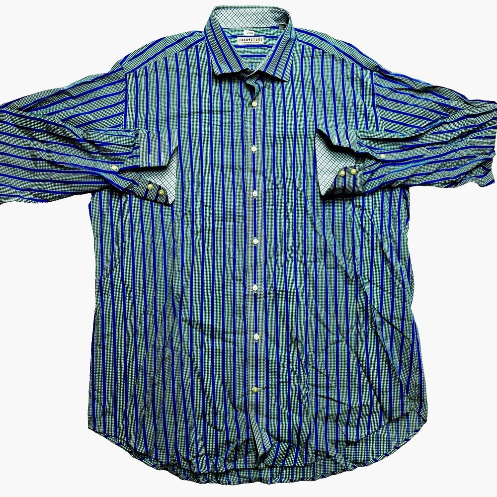Jack Stone Shirt Mens 2XL Green Long Sleeve Button Up Contrasting Cuffs